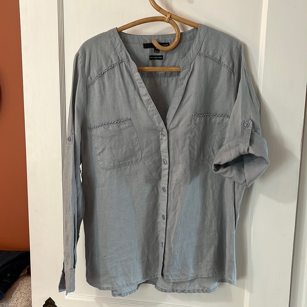 Light Grey Linen Button Front Shirt